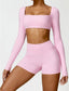 The model wearing Bahamas 2pcs Set: Long Sleeved Crop Top & Shorts slimming shaper tight lifting jumpsuit romper leggings bodysuit yoga outfit set