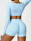 The model wearing Bahamas 2pcs Set: Long Sleeved Crop Top & Shorts slimming shaper tight lifting jumpsuit romper leggings bodysuit yoga outfit set