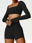 The model wearing Bahamas 2pcs Set: Long Sleeved Crop Top & Shorts slimming shaper tight lifting jumpsuit romper leggings bodysuit yoga outfit set