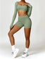 The model wearing Bahamas 2pcs Set: Long Sleeved Crop Top & Shorts slimming shaper tight lifting jumpsuit romper leggings bodysuit yoga outfit set