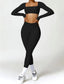 The model wearing Bahamas 2pcs Set: Long Sleeved Crop Top & Leggings slimming shaper tight lifting jumpsuit romper leggings bodysuit yoga outfit set