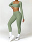 The model wearing Bahamas 2pcs Set: Long Sleeved Crop Top & Leggings slimming shaper tight lifting jumpsuit romper leggings bodysuit yoga outfit set