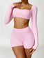 The model wearing Bahamas 2pcs Set: Long Sleeved Crop Top & Shorts slimming shaper tight lifting jumpsuit romper leggings bodysuit yoga outfit set