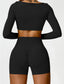 The model wearing Bahamas 2pcs Set: Long Sleeved Crop Top & Shorts slimming shaper tight lifting jumpsuit romper leggings bodysuit yoga outfit set