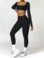 The model wearing Bahamas 2pcs Set: Long Sleeved Crop Top & Leggings slimming shaper tight lifting jumpsuit romper leggings bodysuit yoga outfit set