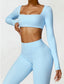 The model wearing Bahamas Long Sleeved Sports Crop Top slimming shaper tight lifting jumpsuit romper leggings bodysuit yoga outfit set