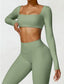 The model wearing Bahamas Long Sleeved Sports Crop Top slimming shaper tight lifting jumpsuit romper leggings bodysuit yoga outfit set