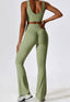 The model wearing Mojave Fitness Pants slimming shaper tight lifting jumpsuit romper leggings bodysuit yoga outfit set