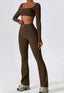 The model wearing Mojave 2pcs Set: Long Sleeved Crop Top & Pants slimming shaper tight lifting jumpsuit romper leggings bodysuit yoga outfit set