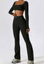 The model wearing Mojave 2pcs Set: Long Sleeved Crop Top & Pants slimming shaper tight lifting jumpsuit romper leggings bodysuit yoga outfit set