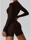 The model wearing Mojave Long Sleeved Romper slimming shaper tight lifting jumpsuit romper leggings bodysuit yoga outfit set