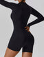 The model wearing Mojave Long Sleeved Romper slimming shaper tight lifting jumpsuit romper leggings bodysuit yoga outfit set