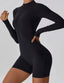 The model wearing Mojave Long Sleeved Romper slimming shaper tight lifting jumpsuit romper leggings bodysuit yoga outfit set