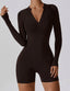 The model wearing Mojave Long Sleeved Romper slimming shaper tight lifting jumpsuit romper leggings bodysuit yoga outfit set