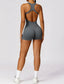 The model wearing Beverly Romper slimming shaper tight lifting jumpsuit romper leggings bodysuit yoga outfit set