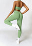 The model wearing Alanya 2pcs Set: High Waist Leggings & Sports Bra slimming shaper tight lifting jumpsuit romper leggings bodysuit yoga outfit set