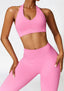 The model wearing Pink Powder Alanya 2pcs Set: High Waist Leggings & Sports Bra slimming shaper tight lifting jumpsuit romper leggings bodysuit yoga outfit set