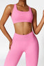 The model wearing Pink Powder Alanya 2pcs Set: High Waist Leggings & Sports Bra slimming shaper tight lifting jumpsuit romper leggings bodysuit yoga outfit set