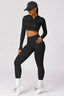 The model wearing Jamaica 2pcs Set: Hoodie & Leggings slimming shaper tight lifting jumpsuit romper leggings bodysuit yoga outfit set