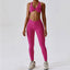 The model wearing Magenta Valencia Yoga Clothing Sets Athletic Wear High Waist Leggings & Sports Bra - NUFIT STORE slimming shaper tight lifting jumpsuit romper leggings bodysuit yoga outfit set