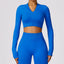 The model wearing Klein Blue Havana Long Sleeve Shirts - NUFIT STORE slimming shaper tight lifting jumpsuit romper leggings bodysuit yoga outfit set