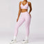 The model wearing Lilac Powder Set Space Workout Sets Sportswear High Waist Leggings & Sports Bra Fitness Athletic Wear - NUFIT STORE front view slimming shaper tight lifting jumpsuit romper leggings bodysuit yoga outfit set