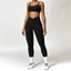 The model wearing Advanced Black Set Portofino Yoga Sets Sports Bra & Leggings - NUFIT STORE slimming shaper tight lifting jumpsuit romper leggings bodysuit yoga outfit set