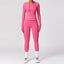 The model wearing Rose Set Jamaica Yoga Set Seamless Sportswear Long Sleeve & Leggings - NUFIT STORE slimming shaper tight lifting jumpsuit romper leggings bodysuit yoga outfit set