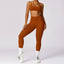 The model wearing Caramel Brown Set Bali Yoga Set Sports Bra & Leggings - NUFIT STORE slimming shaper tight lifting jumpsuit romper leggings bodysuit yoga outfit set