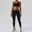 The model wearing black set Valencia Yoga Clothing Sets Athletic Wear High Waist Leggings & Sports Bra - NUFIT STORE slimming shaper tight lifting jumpsuit romper leggings bodysuit yoga outfit set