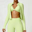 The model wearing Light yellow green Miami Zipper Jacket Long Sleeved - NUFIT STORE slimming shaper tight lifting jumpsuit romper leggings bodysuit yoga outfit set