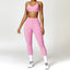 The model wearing Pink Set Malibu Yoga Set Clothes Sportswear Sports Bra & Leggings - NUFIT STORE slimming shaper tight lifting jumpsuit romper leggings bodysuit yoga outfit set