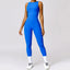 The model wearing Vogue Classic Blue 44153672958101|44153672990869|44153673023637 slimming shaper tight lifting jumpsuit romper leggings bodysuit yoga outfit set