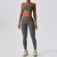 The model wearing Yuanshan Grey Set Mojave Yoga Sets Sports Bra & Leggings - NUFIT STORE slimming shaper tight lifting jumpsuit romper leggings bodysuit yoga outfit set