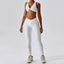 The model wearing Swan White Valencia Yoga Clothing Sets Athletic Wear High Waist Leggings & Sports Bra - NUFIT STORE slimming shaper tight lifting jumpsuit romper leggings bodysuit yoga outfit set