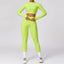 The model wearing Lime Green Set UrbanFlex 2pcs Set: Long Sleeved Crop Top & Leggings