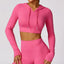 The model wearing Rose red Jamaica Yoga Long sleeved Crop Top - NUFIT STORE slimming shaper tight lifting jumpsuit romper leggings bodysuit yoga outfit set