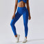 The model wearing Klein Blue Wynwood Seamless Yoga High Waist Leggings - NUFIT STORE slimming shaper tight lifting jumpsuit romper leggings bodysuit yoga outfit set