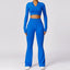 The model wearing Klein Blue Set Havana Yoga Set Long Sleeve Shirts & Leggings - NUFIT STORE slimming shaper tight lifting jumpsuit romper leggings bodysuit yoga outfit set