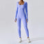 The model wearing Lavender Seamless Yoga Suit Women's Bodysuit Spring Dance Fitness Clothes Gym Push Up Workout Bodysuit Tight Long-Sleeved Athletic Wear - NUFIT STORE slimming shaper tight lifting jumpsuit romper leggings bodysuit yoga outfit set