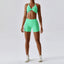 The model wearing Apple Green Set Wynwood Seamless Yoga Set Fitness Sports Bra High Waist Shorts - NUFIT STORE slimming shaper tight lifting jumpsuit romper leggings bodysuit yoga outfit set