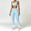 The model wearing Sky Blue Set Bahamas Yoga Set Sportswear Fitness Bra & Leggings - NUFIT STORE slimming shaper tight lifting jumpsuit romper leggings bodysuit yoga outfit set