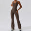 The model wearing brown Mojave Jumpsuits Bodysuit Sportswear - NUFIT STORE slimming shaper tight lifting jumpsuit romper leggings bodysuit yoga outfit set