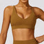 The model wearing Ginkgo Brown Morocco Sports Bra Training Yoga Clothes - NUFIT STORE front view slimming shaper tight lifting jumpsuit romper leggings bodysuit yoga outfit set