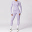 The model wearing Purple Set Jamaica Yoga Set Seamless Sportswear Long Sleeve & Leggings - NUFIT STORE slimming shaper tight lifting jumpsuit romper leggings bodysuit yoga outfit set