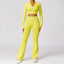 The model wearing Lemon Yellow Set Havana Yoga Set Long Sleeve Shirts & Leggings - NUFIT STORE slimming shaper tight lifting jumpsuit romper leggings bodysuit yoga outfit set