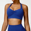 The model wearing Klein Blue Cairo Sports Bra Push Up Top Athletic - NUFIT STORE slimming shaper tight lifting jumpsuit romper leggings bodysuit yoga outfit set