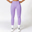 The model wearing Bright Purple Alanya High Waist Fitness Leggings Pants - NUFIT STORE slimming shaper tight lifting jumpsuit romper leggings bodysuit yoga outfit set