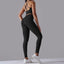 The model wearing black Maui Seamless Set Top & Leggings - NUFIT STORE slimming shaper tight lifting jumpsuit romper leggings bodysuit yoga outfit set