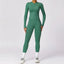 The model wearing Green Space Workout Sets Sportswear High Waist Leggings & Jacket Fitness Athletic Wear - NUFIT STORE slimming shaper tight lifting jumpsuit romper leggings bodysuit yoga outfit set